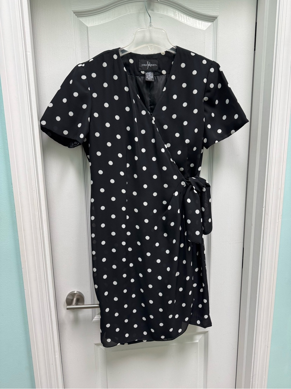 John Roberts Black & White Polka Dot Wrap Dress